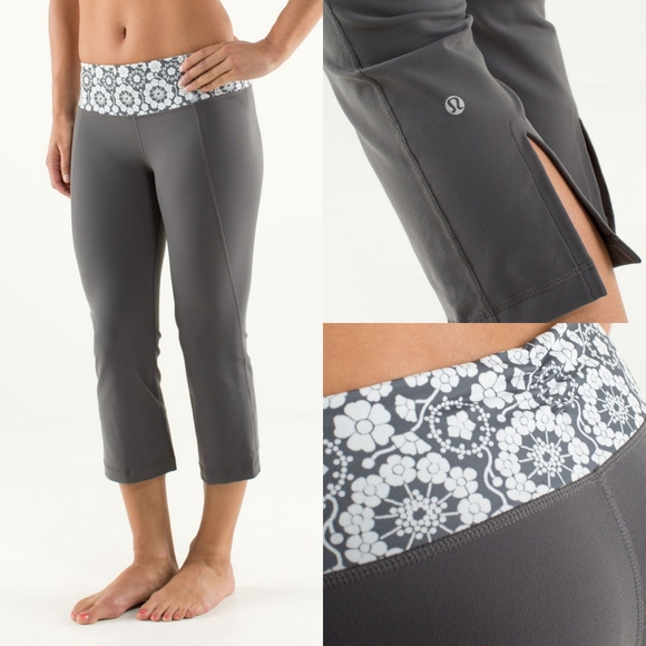 Lululemon Gather & Crow Crop Pants Grey Floral Size 4 - Picture 2 of 8